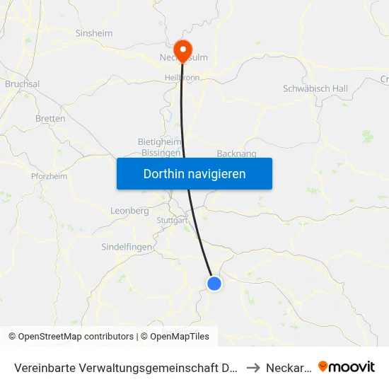 Vereinbarte Verwaltungsgemeinschaft Der Stadt Nürtingen to Neckarsulm map