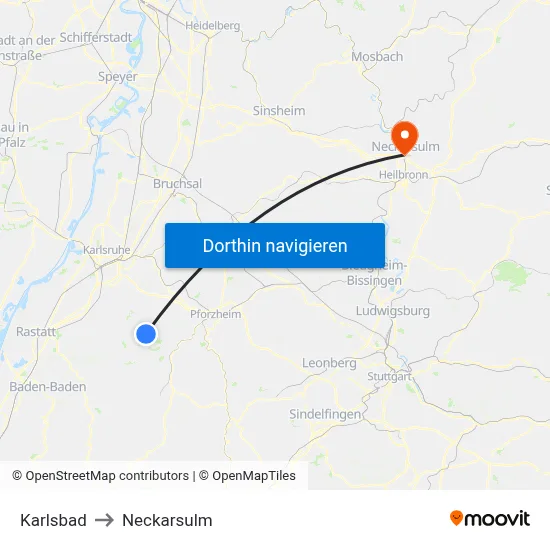 Karlsbad to Neckarsulm map