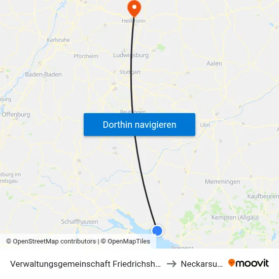 Verwaltungsgemeinschaft Friedrichshafen to Neckarsulm map