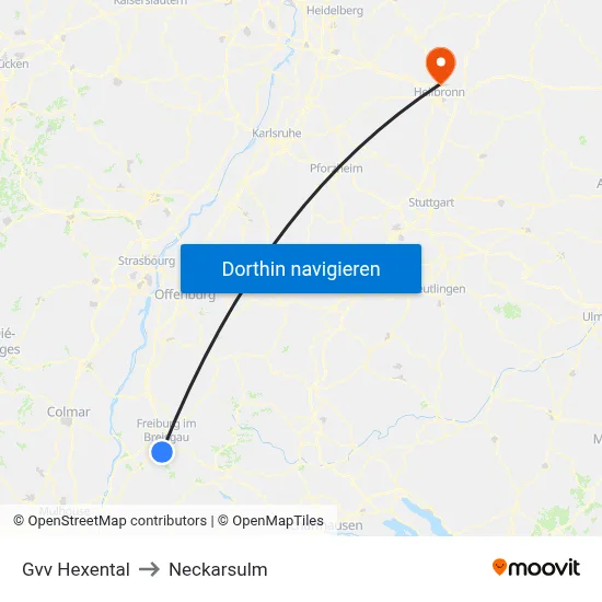 Gvv Hexental to Neckarsulm map