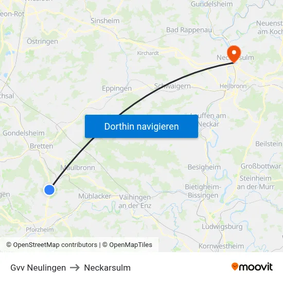 Gvv Neulingen to Neckarsulm map