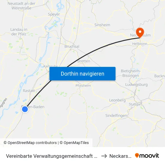 Vereinbarte Verwaltungsgemeinschaft Sinzheim to Neckarsulm map