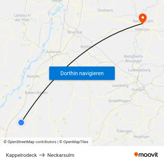 Kappelrodeck to Neckarsulm map