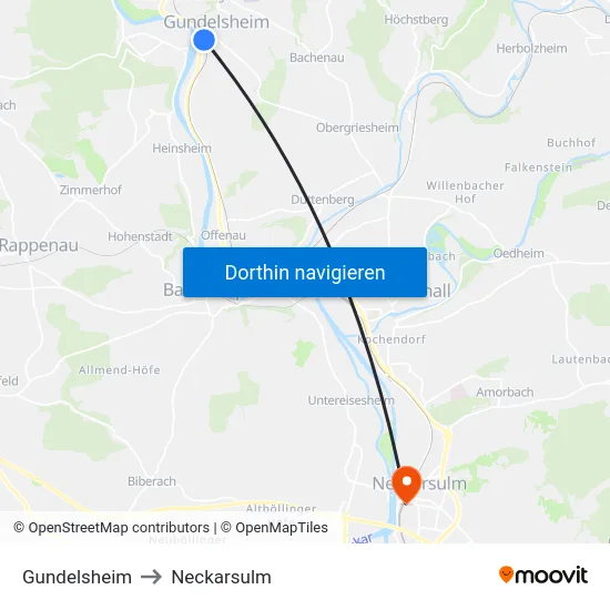 Gundelsheim to Neckarsulm map