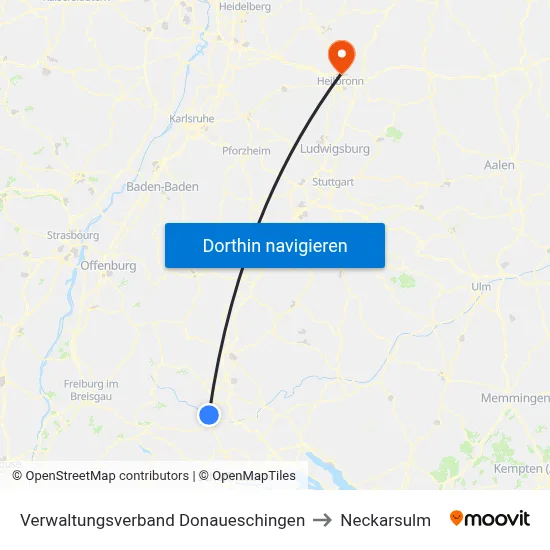 Verwaltungsverband Donaueschingen to Neckarsulm map