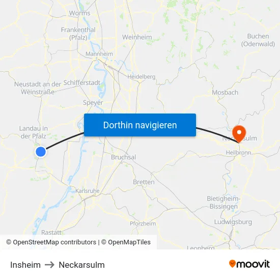 Insheim to Neckarsulm map