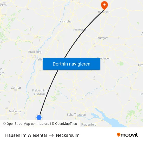 Hausen Im Wiesental to Neckarsulm map