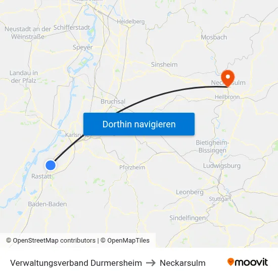 Verwaltungsverband Durmersheim to Neckarsulm map