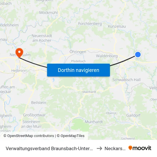 Verwaltungsverband Braunsbach-Untermünkheim to Neckarsulm map