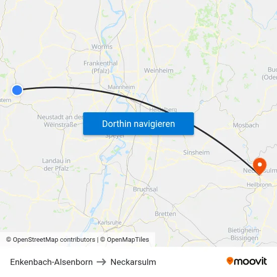 Enkenbach-Alsenborn to Neckarsulm map