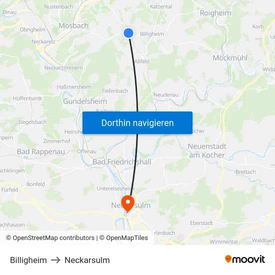 Billigheim to Neckarsulm map