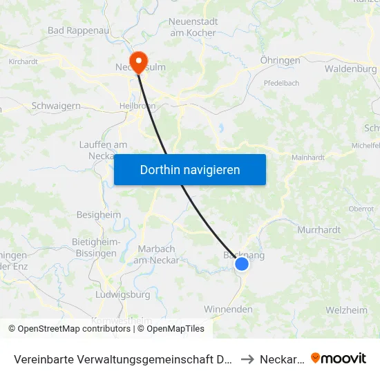 Vereinbarte Verwaltungsgemeinschaft Der Stadt Backnang to Neckarsulm map