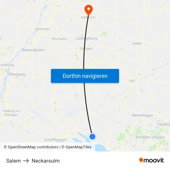 Salem to Neckarsulm map