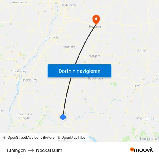 Tuningen to Neckarsulm map