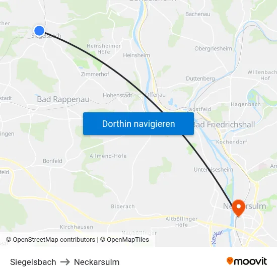 Siegelsbach to Neckarsulm map