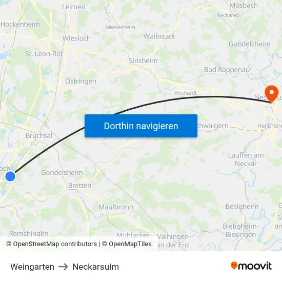Weingarten to Neckarsulm map