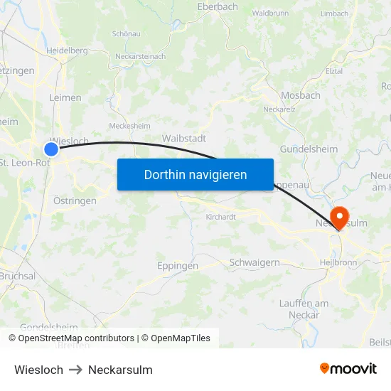 Wiesloch to Neckarsulm map