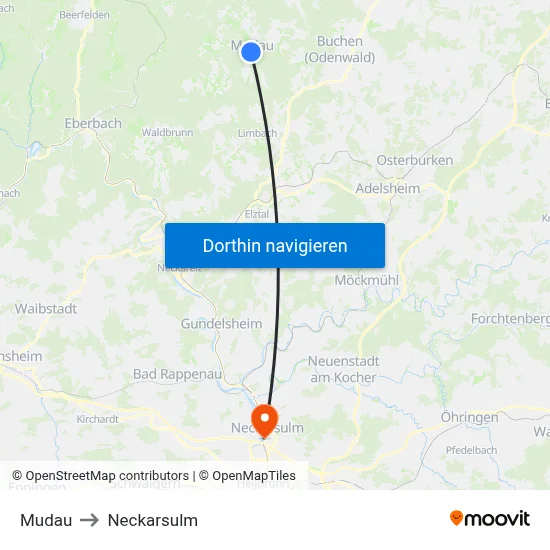 Mudau to Neckarsulm map