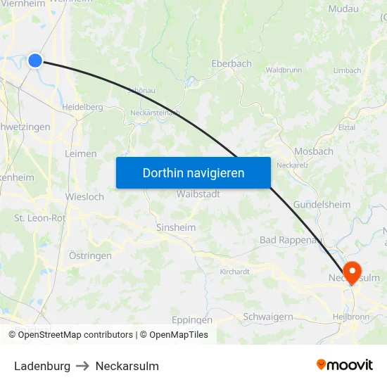 Ladenburg to Neckarsulm map