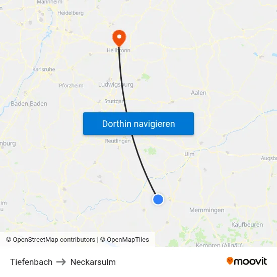 Tiefenbach to Neckarsulm map