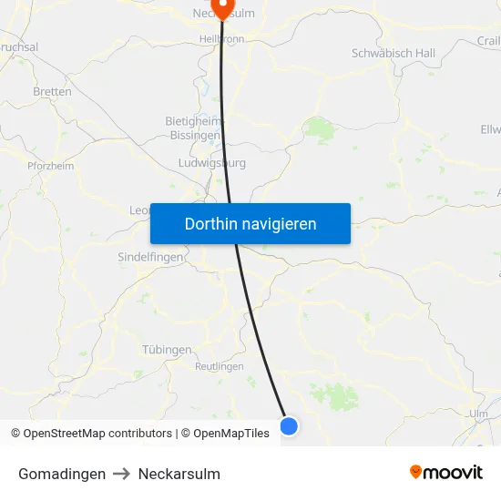 Gomadingen to Neckarsulm map