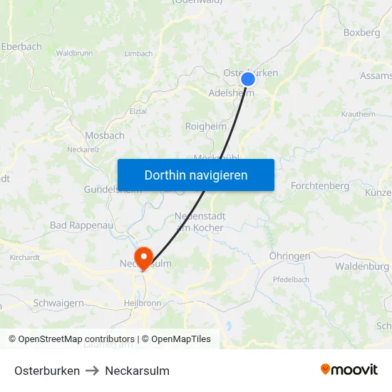 Osterburken to Neckarsulm map