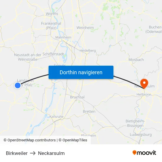 Birkweiler to Neckarsulm map