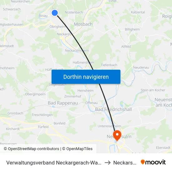 Verwaltungsverband Neckargerach-Waldbrunn to Neckarsulm map