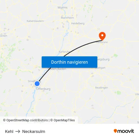 Kehl to Neckarsulm map