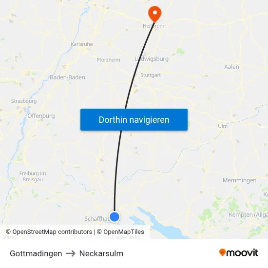 Gottmadingen to Neckarsulm map