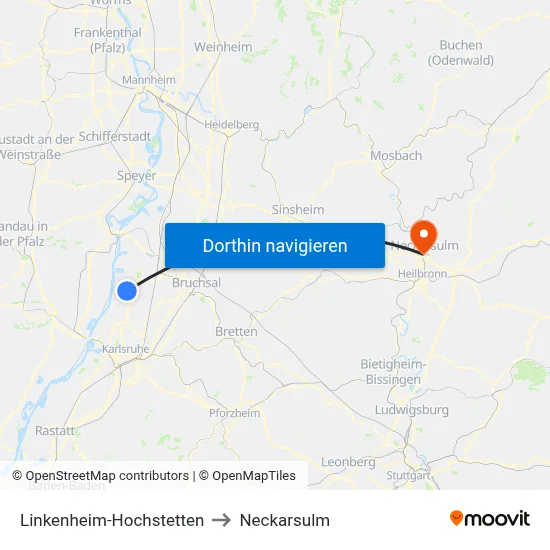 Linkenheim-Hochstetten to Neckarsulm map