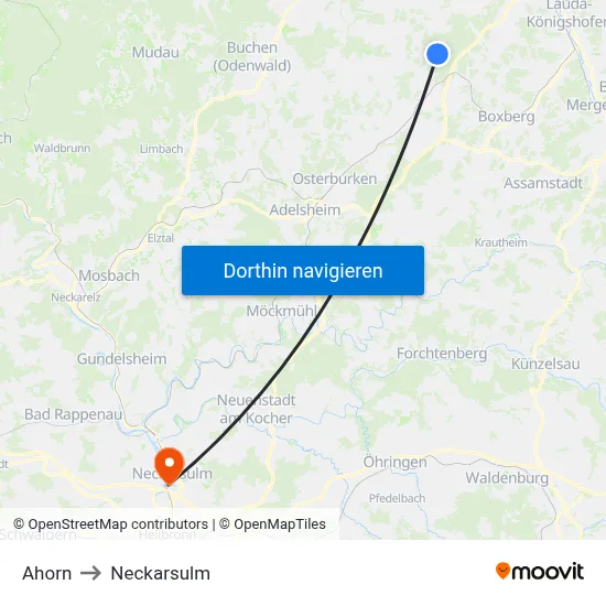 Ahorn to Neckarsulm map
