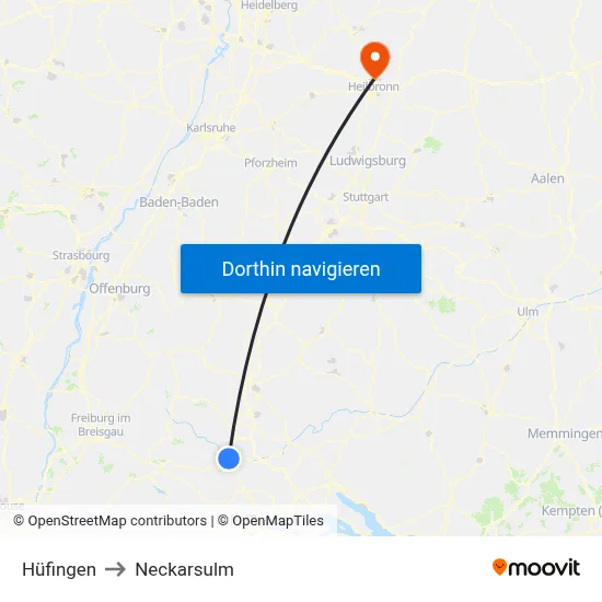 Hüfingen to Neckarsulm map