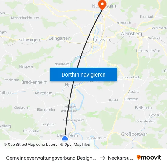 Gemeindeverwaltungsverband Besigheim to Neckarsulm map