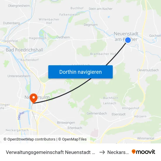 Verwaltungsgemeinschaft Neuenstadt am Kocher to Neckarsulm map