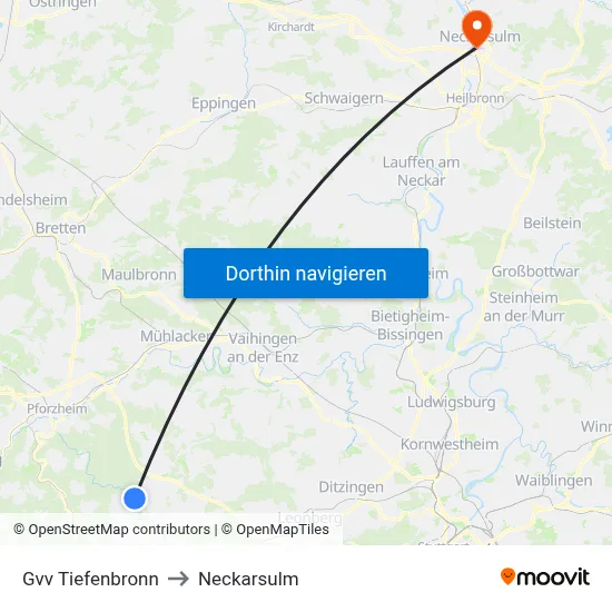Gvv Tiefenbronn to Neckarsulm map