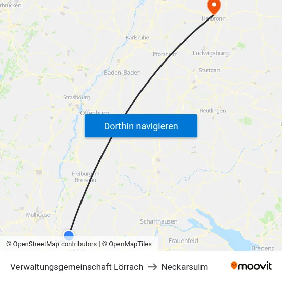 Verwaltungsgemeinschaft Lörrach to Neckarsulm map