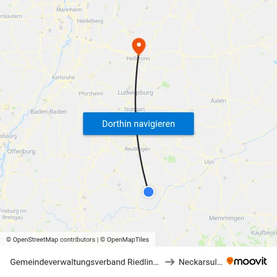 Gemeindeverwaltungsverband Riedlingen to Neckarsulm map