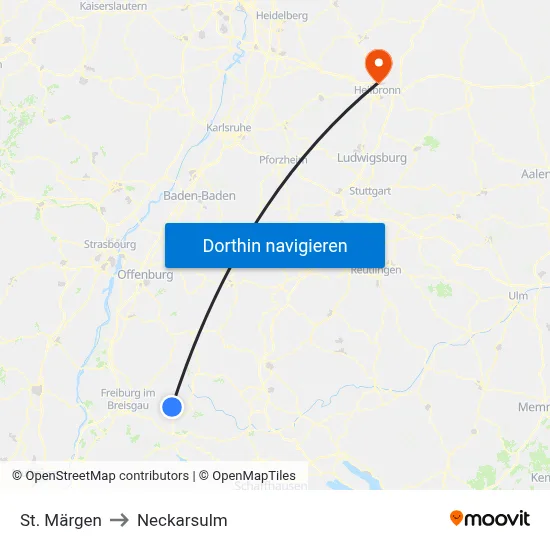 St. Märgen to Neckarsulm map