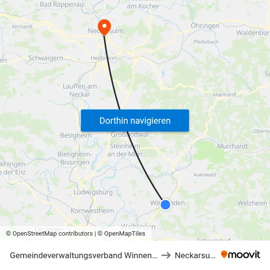 Gemeindeverwaltungsverband Winnenden to Neckarsulm map