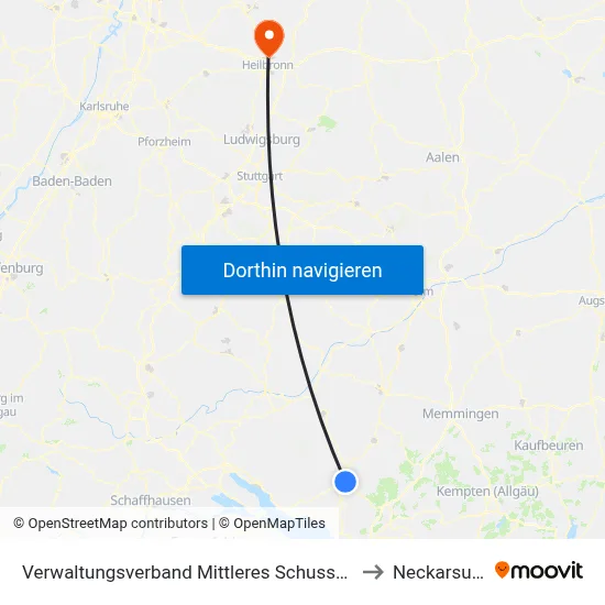 Verwaltungsverband Mittleres Schussental to Neckarsulm map