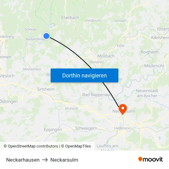 Neckarhausen to Neckarsulm map