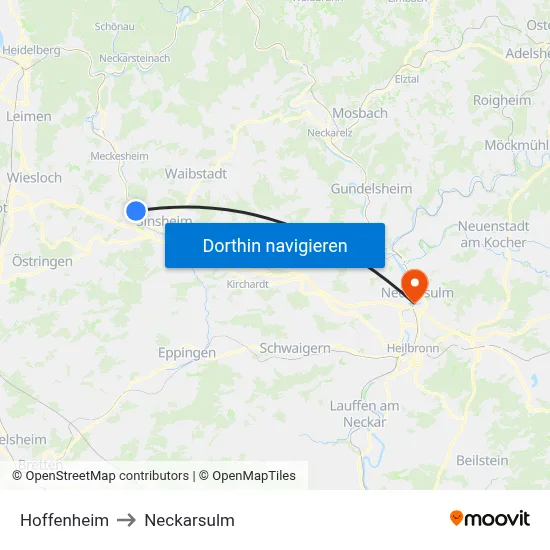 Hoffenheim to Neckarsulm map