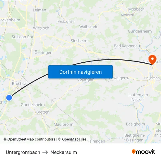 Untergrombach to Neckarsulm map