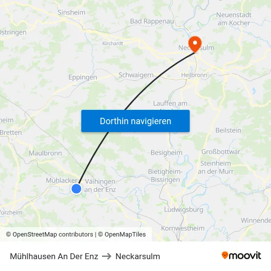 Mühlhausen An Der Enz to Neckarsulm map