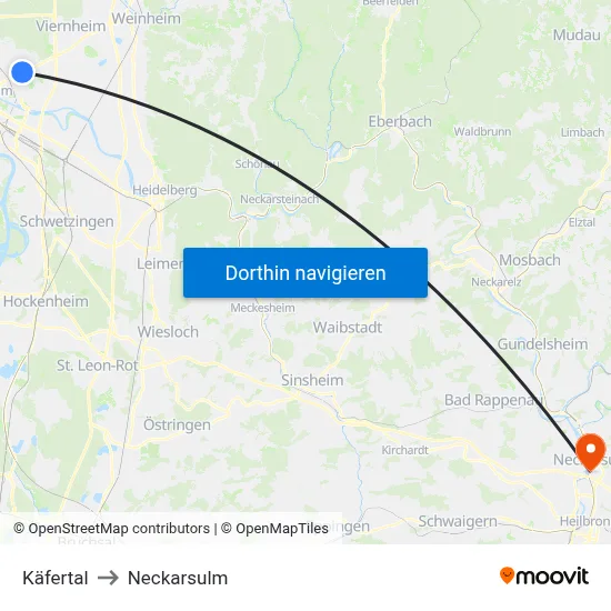 Käfertal to Neckarsulm map