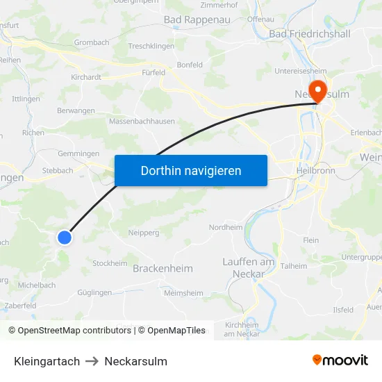 Kleingartach to Neckarsulm map