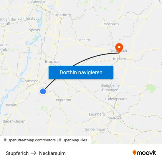 Stupferich to Neckarsulm map