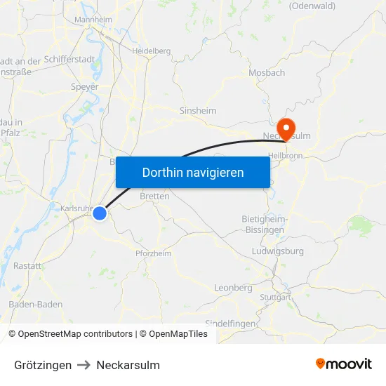Grötzingen to Neckarsulm map