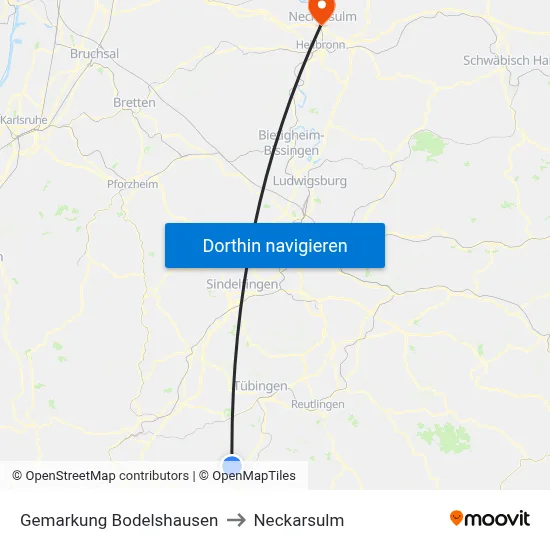 Gemarkung Bodelshausen to Neckarsulm map